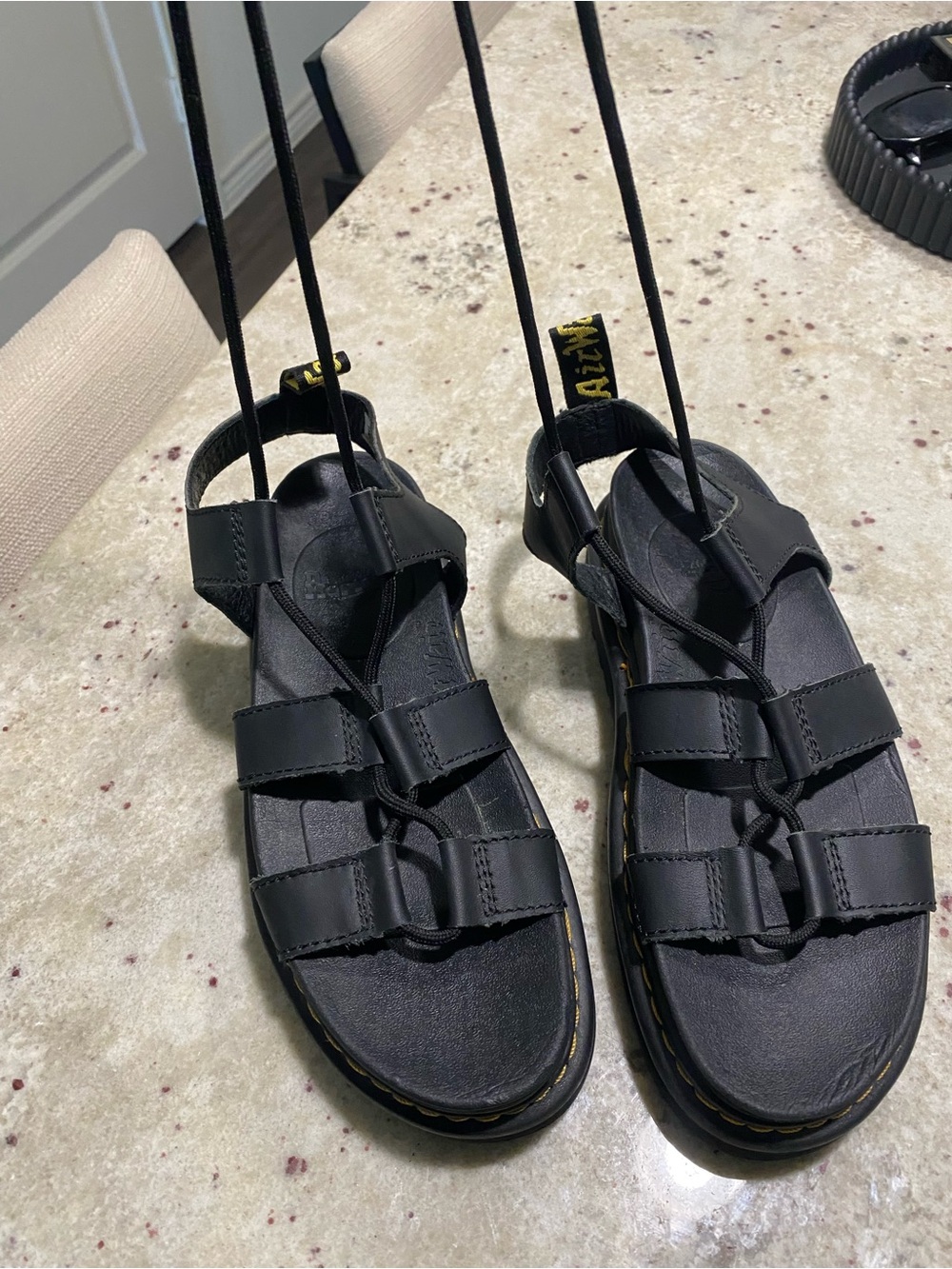 Dr. Martens Black Lace-Up Hydro Leather Gladiator Sandals